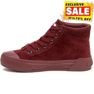 Rocket Dog Cheery Corduroy Hi-Top Trainers Casual Fashion Sneakers Burgundy - Picture 1 of 5