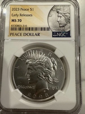 2023 Peace Silver Dollar $1 NGC MS70 Early Releases - Image 1 of 2