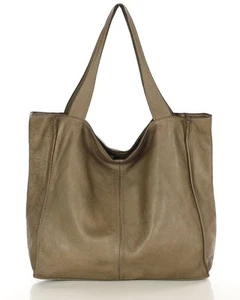 Italian Leather Shopper Bag Handmade Large Soft Tote – Beige - Picture 1 of 14