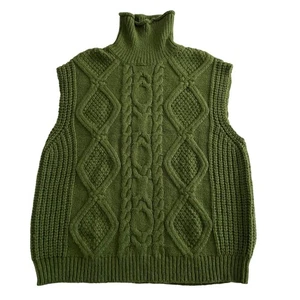 Anthropologie Womens Indie Preppy Chunky Cable Turtleneck Sweater Vest One Size - Picture 1 of 8