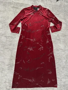 Vestido vintage KC Spencer para mujer pequeño M rojo terciopelo maxi noche vacaciones años 90 - Imagen 1 de 11