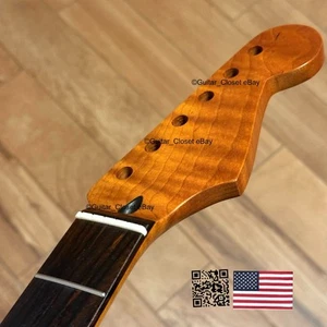 Roasted Flame Maple Stainless Fret Rosewood Strat Neck Nitro Fit Warmoth SR22BP - Picture 1 of 12