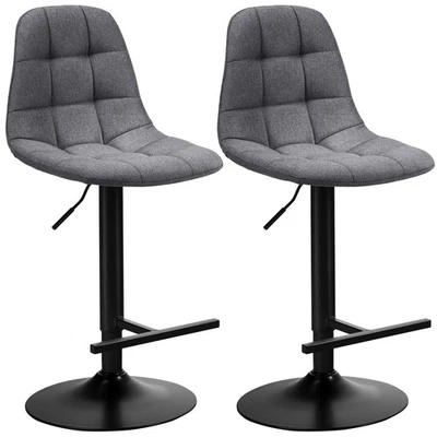 Set of 2 Adjustable Bar Stools Swivel Counter Height Linen Chairs with Back Gray - Image 1 of 4