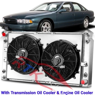 3 Row Radiator Shroud Fan For 1994-1996 Chevy Caprice Impala Cadillac Fleetwood Foto 1 de 4