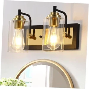 2-Light Vanity Lights, Modern Black & Gold Fixtures - Over Mirror with Clear - Picture 1 of 8