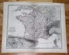1882 ORIGINAL ANTIQUE MAP OF FRANCE / PARIS INSET MAP