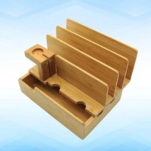 Bamboo and Wood Charger Support Desktop Bracket Charging Display Stand - Photo 1 sur 11