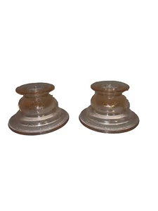 Vintage Depression Glass Pink Candle Holders Pair Madrid Federal Glass Co. - Picture 1 of 6