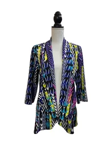 Slinky Brand Cardigan Womens Medium Multi Geometric Print 3/4 Sleeve Open Front - Picture 1 of 4