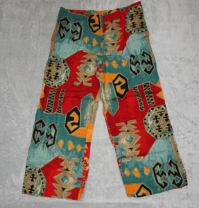 Vtg Santa Cruz Sportswear Women Baggy Geo Print Pants 100% Rayon 40 Waist 27 IL - Picture 1 of 17