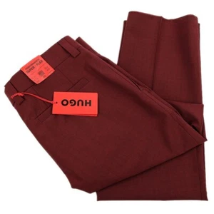 HUGO BOSS Dark Red TOM 232X Flat Front Wool Blend Stretch Dress Pants 32 R NWT - Picture 1 of 3