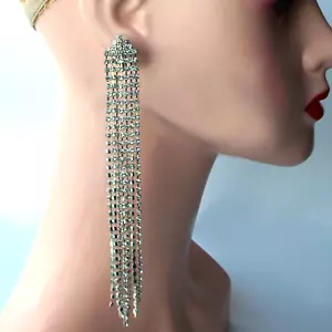 Fashion EARRINGS: sparkly diamante chandelier rhinestone long-drop clip-ons - Picture 1 of 6