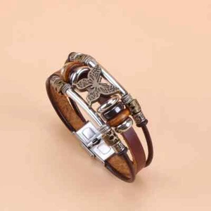 Schmetterlingsarmband mit Leder und Charm Perlen und Schnalle Riegel - Bild 1 von 3