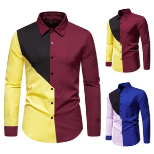 Men's Casual Button Down Shirts Long Sleeve Autumn Patchwork Collared Shirts - Imagen 1 de 13