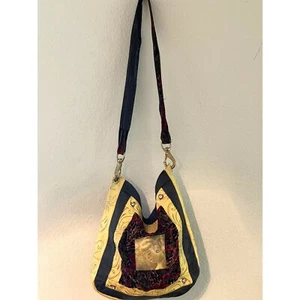 Handmade Festival Hobo Artsy Leather & Satin Renaissance Handbag Crossbody Bag - Picture 1 of 15
