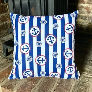 948. Sailor wheels in white and blue stripes 100% Cotton Cushion Cover - Picture 1 of 2