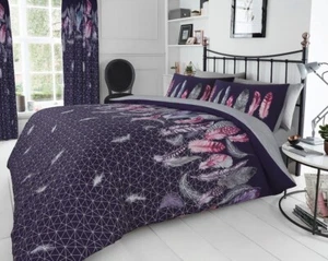 Juego de cama edredón reversible de plumas geométricas gris púrpura cama king - Imagen 1 de 1