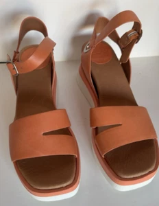 NEW EOS Ladies leather Orange Wedge heel sandals Buckle size 37 - Picture 1 of 6