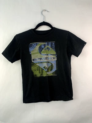 Quiksilver Boys Size Small Black with Blue, Green Logo Short Sleeve T-Shirt  - Image 1 of 4