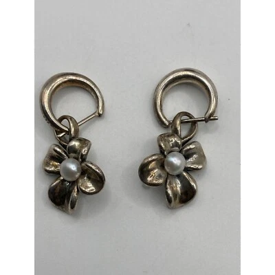 Pendientes Ann King Flor Orquídea Perla Agua Dulce Plata de Ley Foto 1 de 4