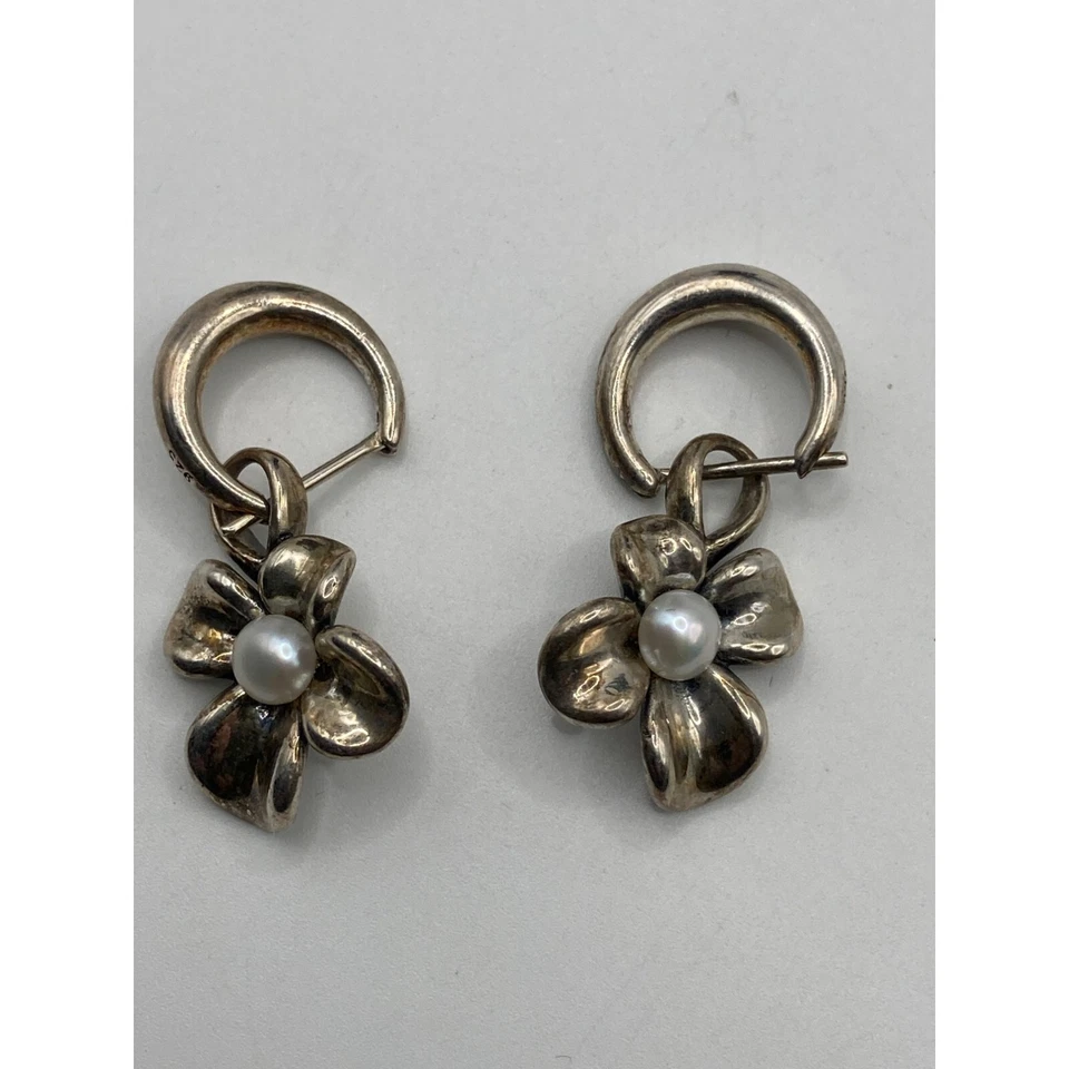 Pendientes Ann King Flor Orquídea Perla Agua Dulce Plata de Ley Foto 1 de 4