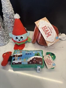Bark Box NEW Lot of 3 Christmas Holiday Winter Plush Toys M L HAM DINGLEBELL - Picture 1 of 3