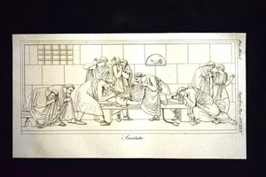 La morte di Socrate Incisione all'acquaforte del 1820 Mitologia Pozzoli - Imagen 1 de 1