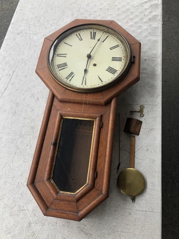 Antique Seth Thomas Long Drop Regulator Wall Clock Time Only Type Mahogany Case Cover