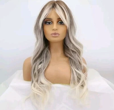 Peluca Balayage - Mezcla de cabello humano rubio platino plata negro arco iris multicolor Foto 1 de 4