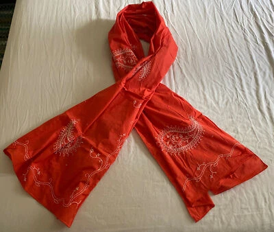 Nuevo chal envolvente pareo playa algodón cuentas bordado naranja rojo 77x35,5 grande Foto 1 de 4