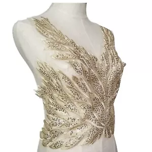 paillettes oro rete oro applique fiori toppa ricamo matrimonio motivo pizzo - Foto 1 di 1