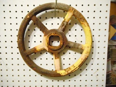 12 INCH 5 SPOKE  VALVE HANDLE 1 3/4 SQUARE CEN HOLE  KITZ 300  OPEN  ARROW  RUST - Image 1 of 2