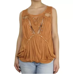 Free People Size Small Orange Cut Out Tank Top - Picture 1 of 7