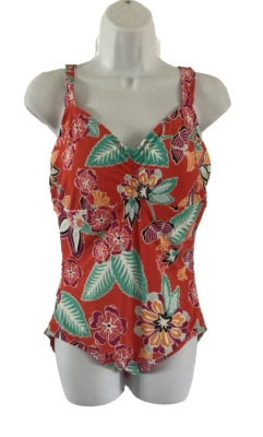 Vintage Jantzen Floral One Piece Swimsuit Sz 12 Red Pinup Retro Slimming Padded - Image 1 of 4