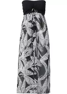Chiffon Strand Bandeau-Kleid Gr. 38 Schwarz Weiß Sommerkleid Maxi-Dress Neu - Bild 1 von 1