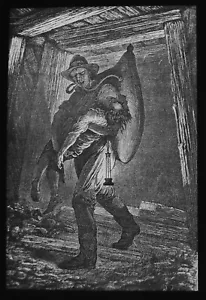 COAL MINING : USING LIFE SAVING EQUIPMENT C1875 VICTORIAN Magic Lantern Slide - Picture 1 of 5