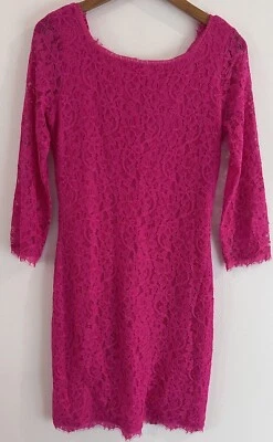 Diane Von Furstenberg Hot Pink Zarita Dress 6 Lace Fitted Cocktail Formal - Image 1 of 4