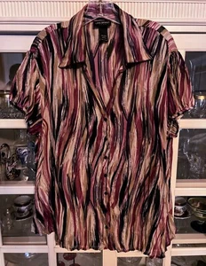 💖🌈LANE BRYANT🌈SHEER BUTTON DOWN BLOUSE MULTICOLOR ABSTRACT DESIGN 18/20W MINT - Picture 1 of 3