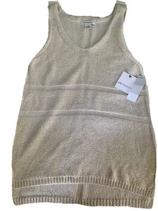 Liz Claiborne Ivory Knit V-Neck Sleeveless Sweater Top Size M Gold Threads - Picture 1 of 4