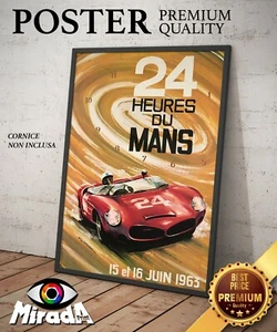 Carteles Vintage 24 Heures Du Mans 1963 Carrera Auto Parabólica Desafío - Imagen 1 de 3