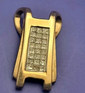 DIAMOND Approx .36 CARAT PRINCESS CUT PAVE SET 10K YELLOW GOLD PENDANT 1.7g - Picture 1 of 12