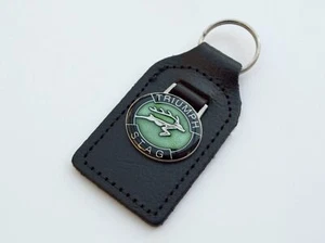 Triumph Stag Leather, Green Enamel & Chrome (Leaping Stag Emblem) Key Fob / Ring - Picture 1 of 1
