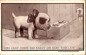 Vintage Postcard Puppy Puppies You Cant come too early or stay too late A. Blue - Picture 1 of 2