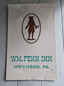 Menú vintage Wm Penn Inn Gwynedd PA - Imagen 1 de 4