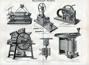 STAMPA Antica 1875 = MACCHINARI ELETTROMAGNETICI = Industria = Old Print - Picture 1 of 1