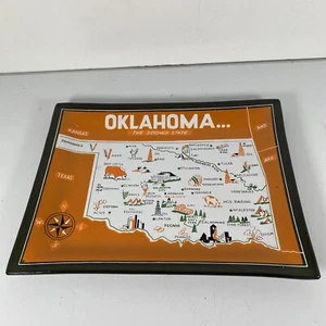 Oklahoma “The Sooner State” Orang Candy Dish Ash Tray Cities State Locations - Picture 1 of 4