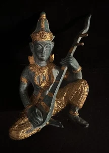 Estatua de músico tailandés estilo bronce dorado Verdigris de metal fundido - Imagen 1 de 10