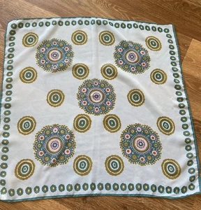Vintage 1970’s Treveria Georgette Square Scarf Blue Pink Tan Brown Funky Design - Picture 1 of 6