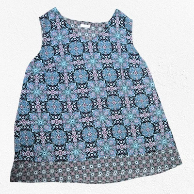 Blusa J Jill Azul Negra Geométrica Medallón Sin Mangas Cuello en V Relajada Talla XL Foto 1 de 4