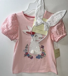 Cynthia Rowley Girls Pink Top & Headband Size 5/6 Bunny Rabbit Floral Sequin NWT - Picture 1 of 19